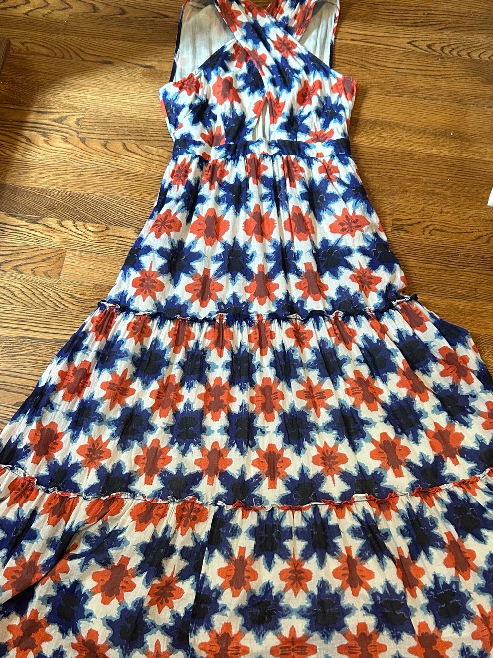 Banjanan White Maxi Dress with Blue and Orange Floral Print
